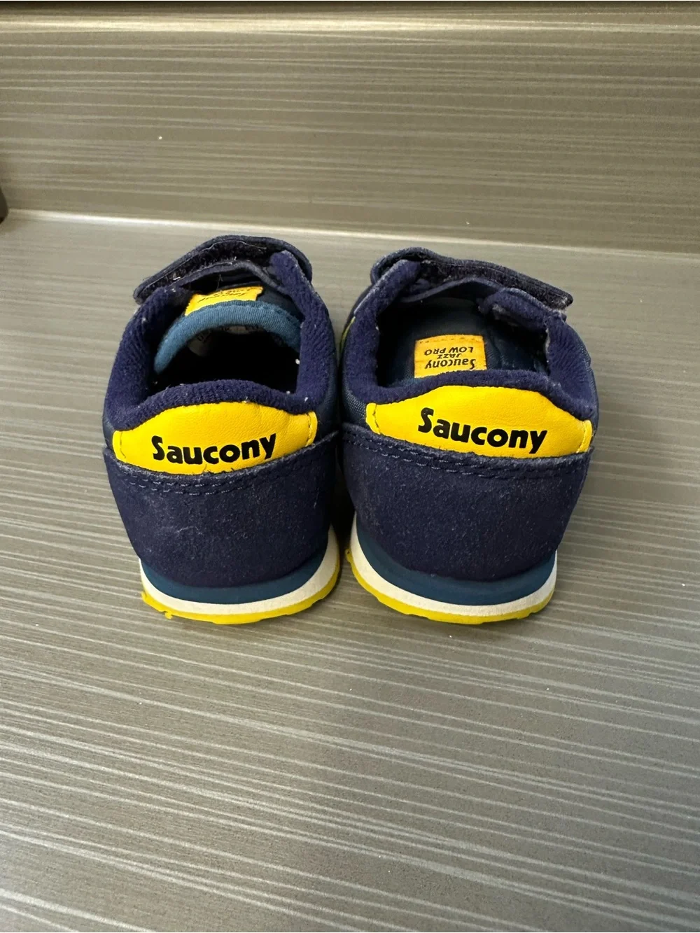 Saucony Navy and Yellow Kids Velcro Sneakers